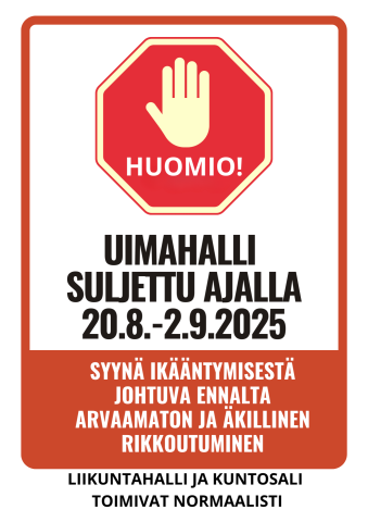 20.8.-2.9.2025 uimahalli suljettu