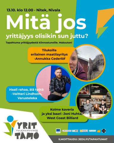Värikäs juliste, missä on tapahtuman teidot.