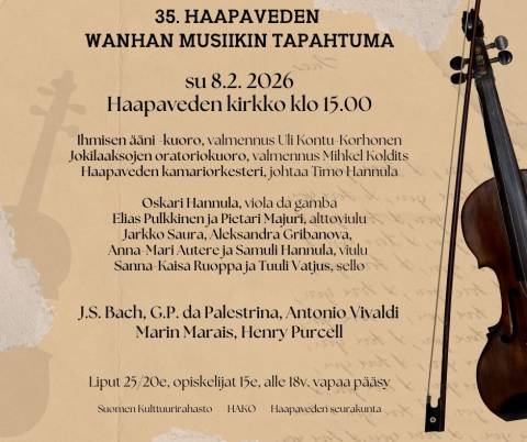 Wanhan musiikin konsertti Haapaveden kirkossa 8.2.