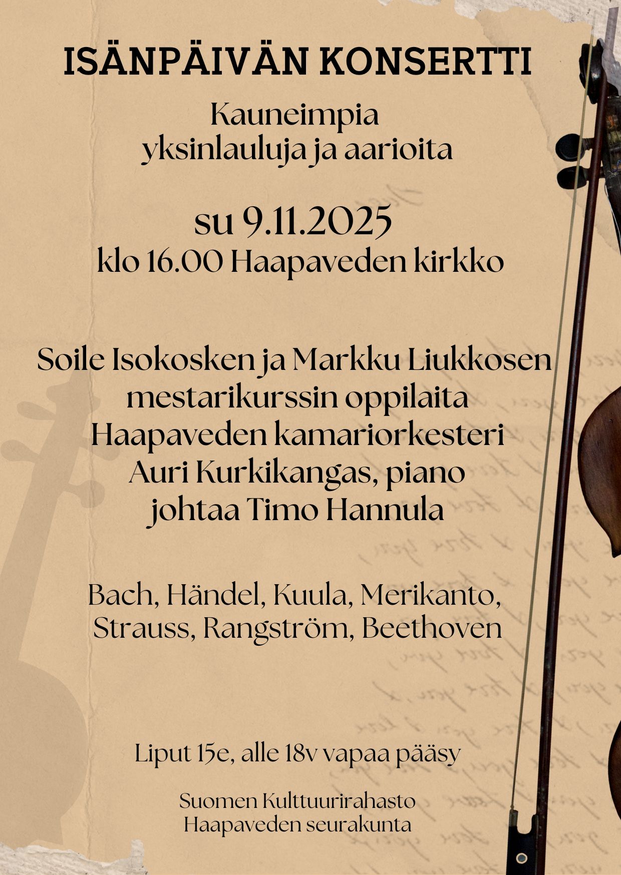 Isänpäivän konsertti Isänpäiväkonsertti Haapaveden kirkossa su 9.11.2025 klo 16.00
